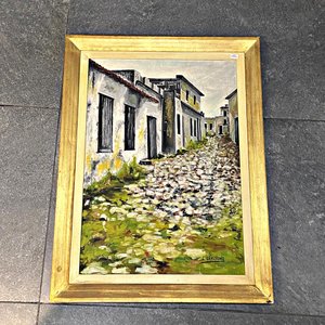 Cuadro al Óleo "Calle Empedrada" Firmado L. Armstrong - 69 x 48 cm - imagen 2