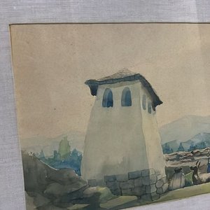 Acuarela del Pintor Santos: "Torre y Llamas" - Segunda Obra de Colección - imagen 2