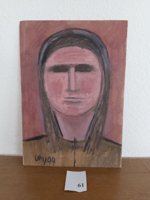 Retrato al óleo sobre cartón, firmado "LPI 99"