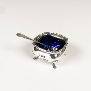 Salero de Plata Inglesa con Cucharita y Cristal Azul - Mappin & Webb - imagen 2