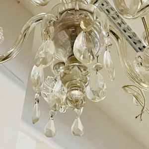Araña de Cristal Antigua de Cinco Luces con Cristales Tipo Almendra - imagen 4