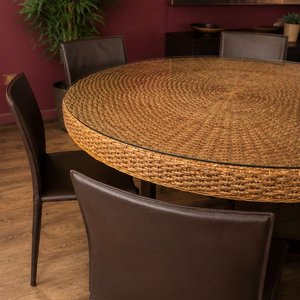 Juego de Comedor: Mesa Circular Fibra Natural y 6 Sillas Tapizadas - imagen 3
