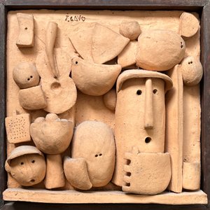 Obra "Rostros" de Juan Cavo en Terracota Firmada - 20x20 cm - imagen 1