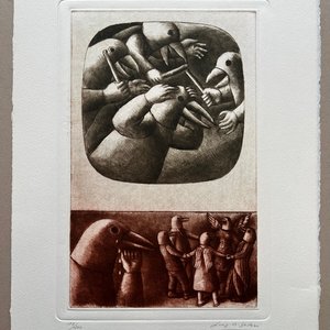 Grabado "La corneja y el cuervo" de Luis Alberto Solari - Edición 155/200 - imagen 2