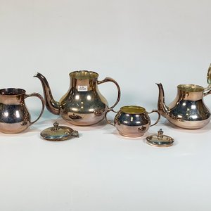 Juego de Servir Metálico EPNS: Bandeja, Tetera, Cafetera, Lechera y Azucarero - imagen 3
