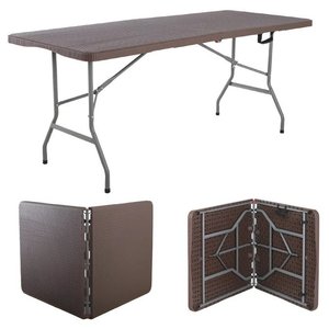 Mesa Plegable Exterior PVC Simil Rattan Marrón 180x72cm - imagen 2