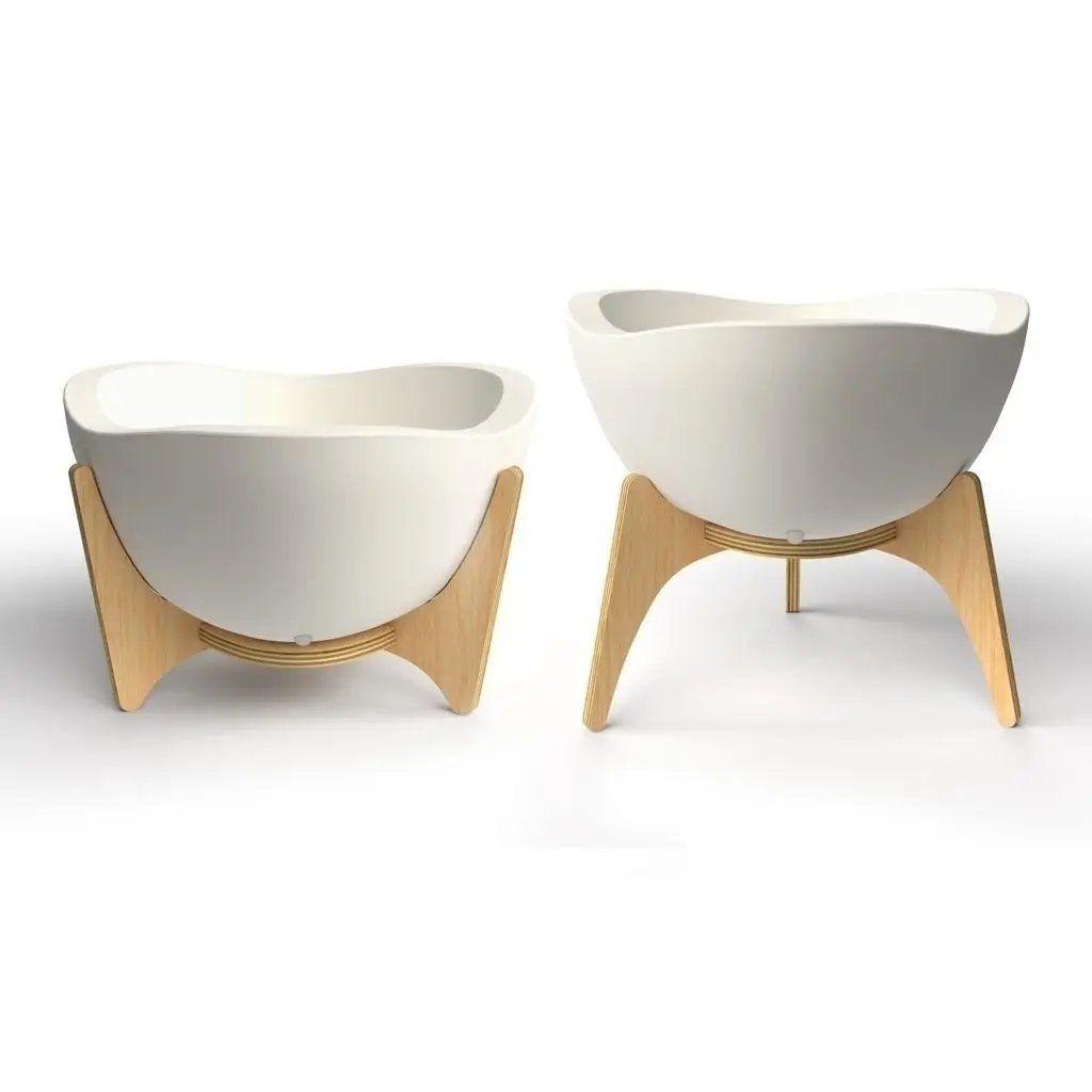 Maceta Blanca con Base de Madera Tryas 38x20cm