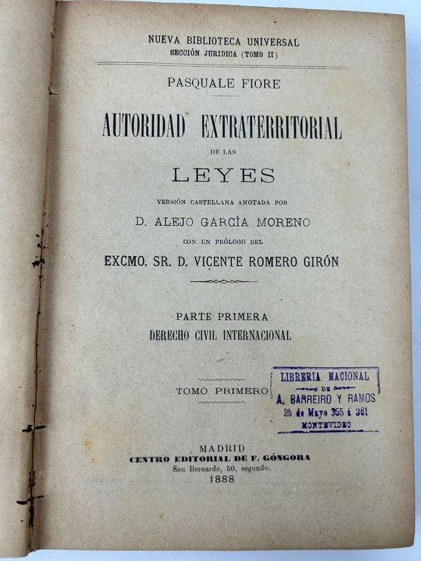 Tomo de Derecho Civil Internacional - Pasquale Fiore - Madrid 1888 - imagen 2