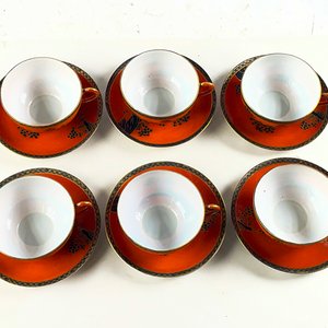 Seis Tazas de Porcelana Oriental con Platillos Estilo Japonés - imagen 2