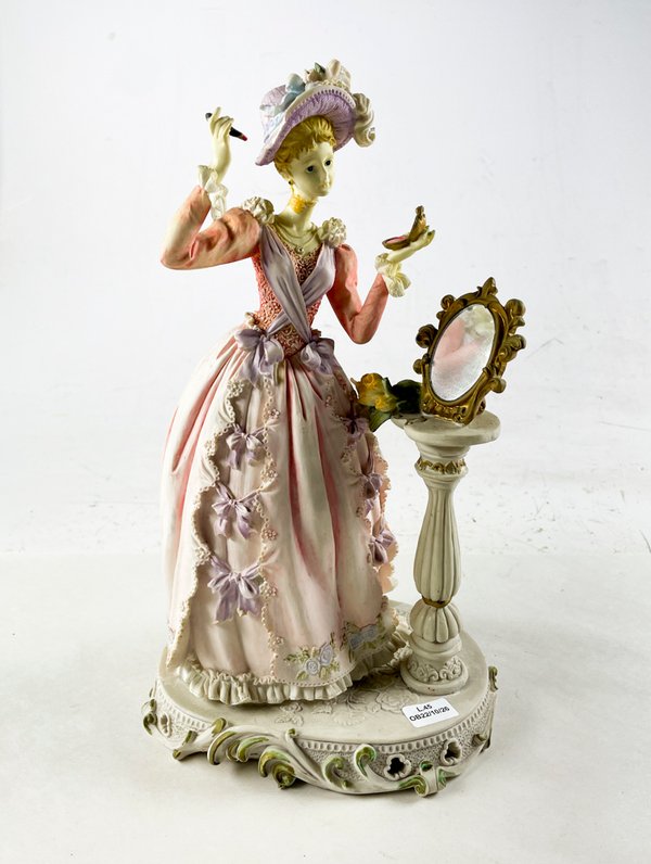 Figura Dama Porcelana Italiana "Capodimonte" 34 cm con Espejo - imagen 1