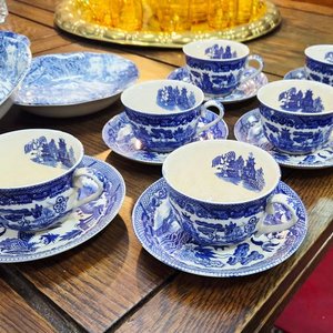 Juego de Té Antiguo Loza Azul y Blanca Estilo Oriental - 12 Piezas - imagen 3