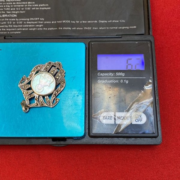 Colgante Hermoso dije de plata con marquesitas y nácar - imagen 8