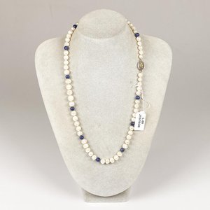 Collar de Perlas, Lapislázuli y Broche de Plata - 46 cm - imagen 1
