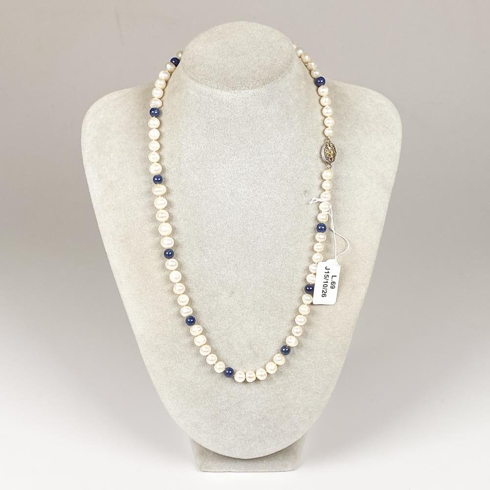 Collar de Perlas, Lapislázuli y Broche de Plata - 46 cm
