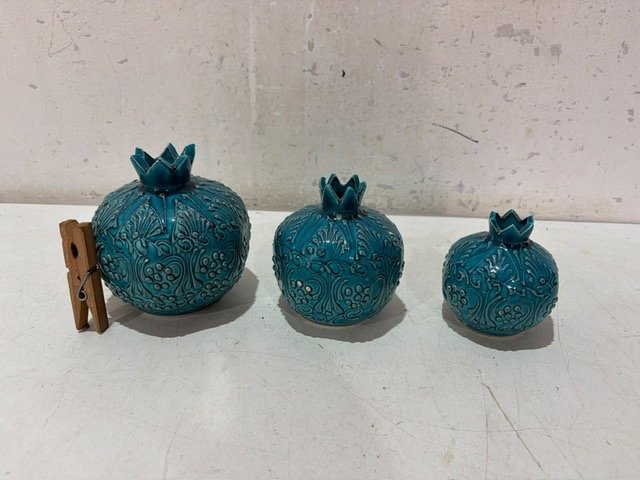 Set de 3 Adornos Decorativos de Cerámica Turquesa
