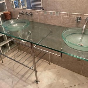 Mesada de Baño Doble de Vidrio con Base de Acero Inoxidable - imagen 3