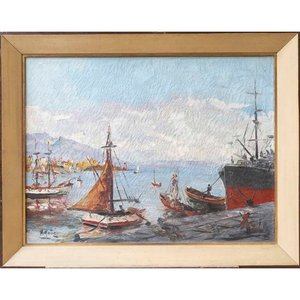 Lote siguiente: Pintura al óleo "Muelle" de Muñoz, con marco, 59.5 x 80 cm
