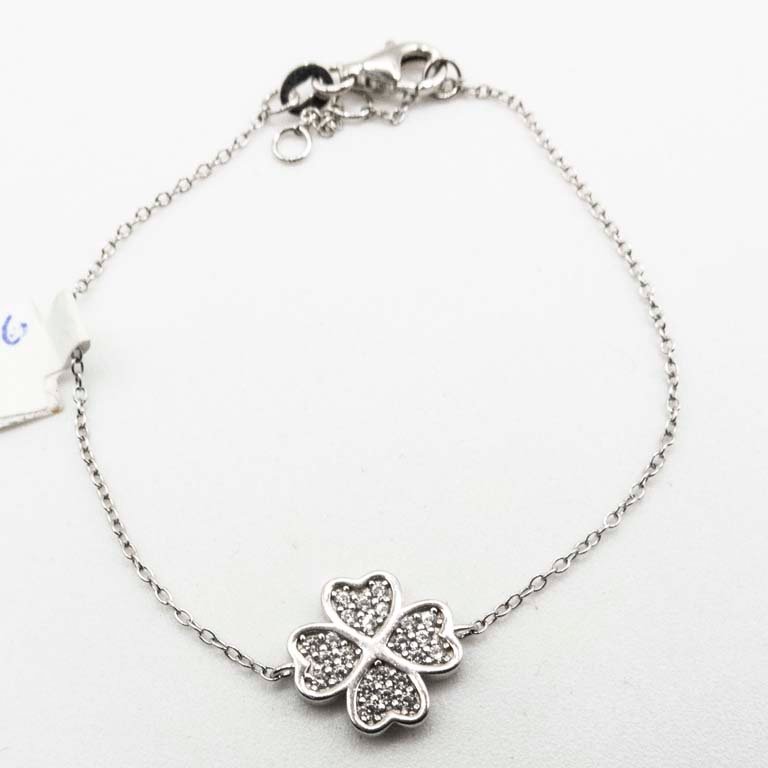 Pulsera de Plata con Dije Trébol y Piedras