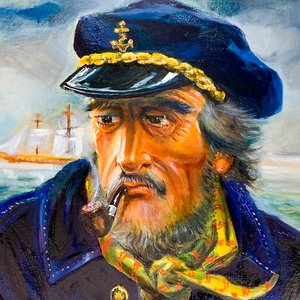 Cuadro al óleo "Viejo Marino" firmado, con marco dorado - imagen 2