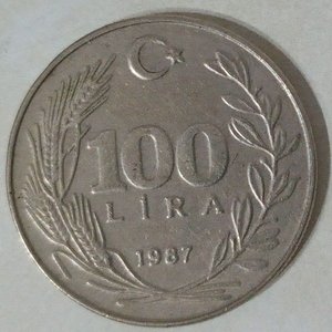 Moneda de 100 Liras Turcas de Turquía, Año 1987 - imagen 2