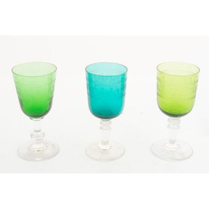 9 Copas de Cristal Verde y Turquesa con Guarda Griega - imagen 3