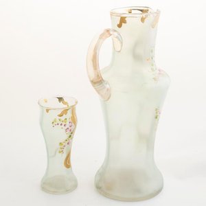 Jarra y Vaso de Cristal Veneciano Esmaltado con Detalles Florales Dorados - imagen 3
