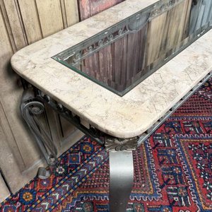 Mesa de Arrimo con Vidrio Biselado y Base de Hierro Forjado - imagen 5