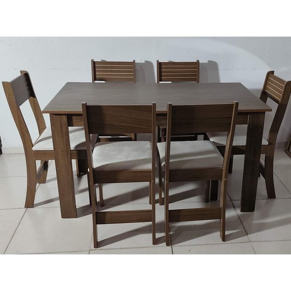 Juego de Comedor: Mesa Rectangular y 6 Sillas con Asientos Tapizados