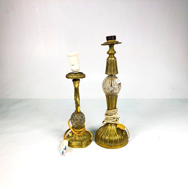 Par de Lámparas de Sobremesa Vintage en Bronce y Vidrio - imagen 1