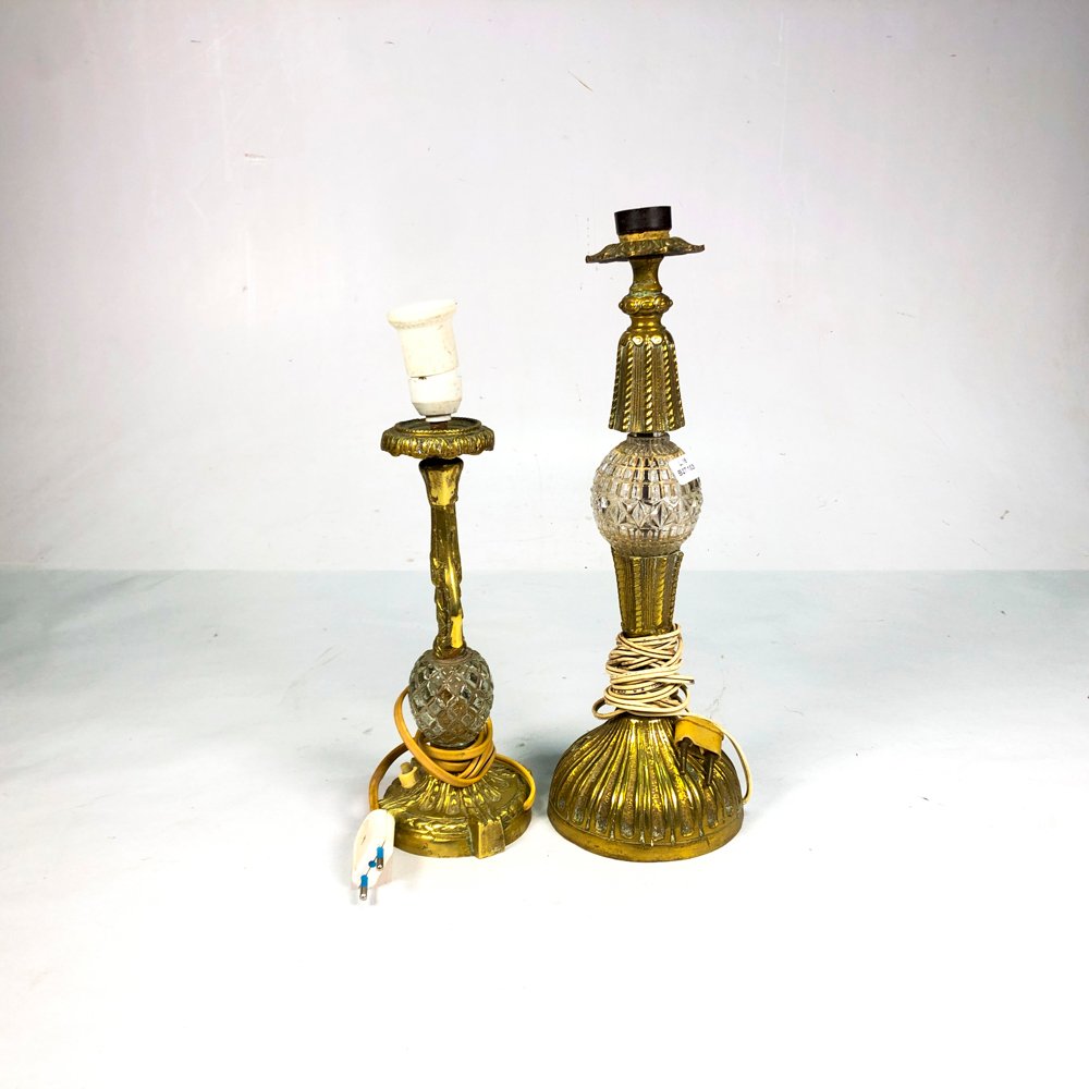 Par de Lámparas de Sobremesa Vintage en Bronce y Vidrio