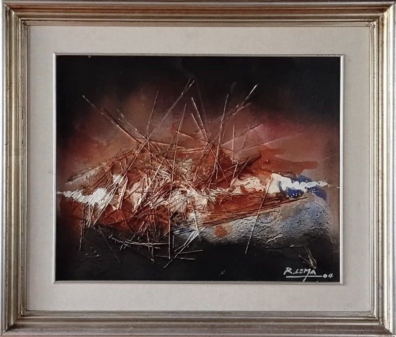 Obra de Arte "Sin Título" Atribuida a Román Lema, Técnica Mixta, 50x40 cm