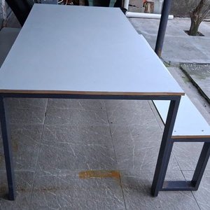 Juego de Mesa de Exterior con Dos Bancos de Caño y Fenólico Blanco - imagen 2