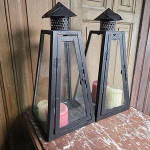 Par de Faroles Decorativos Negros con Velas - imagen 2
