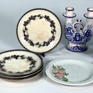 Conjunto de 7 piezas: Candelabros y platos de postre en cerámica y porcelana - imagen 2