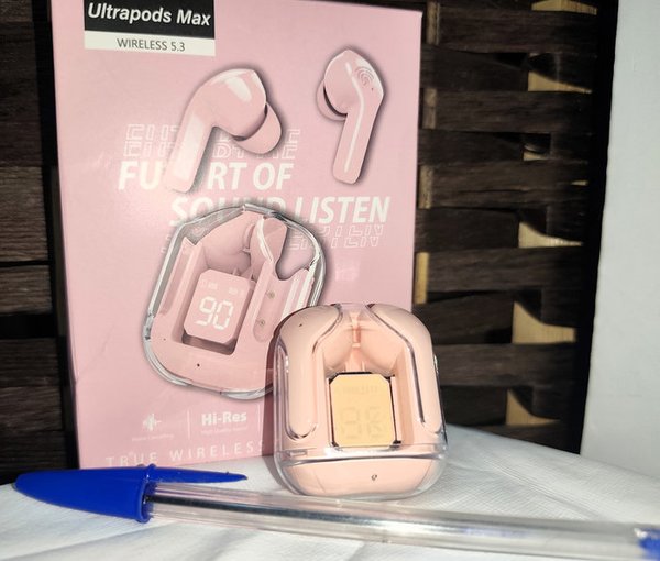 Auriculares Inalámbricos Rosados Ultra Pods Max con Bluetooth y Pantalla LED