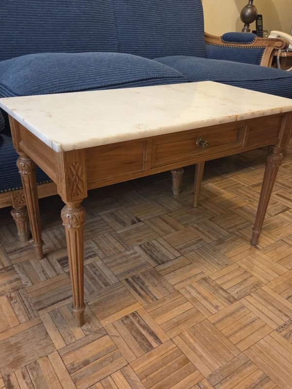Mesa francesa Luis XVI con cajón y tapa de mármol - imagen 3