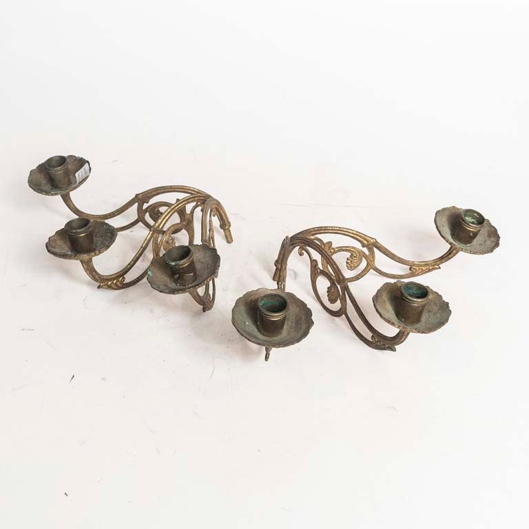 2 Apliques de Bronce Estilo Art Nouveau para Piano con 3 Luces