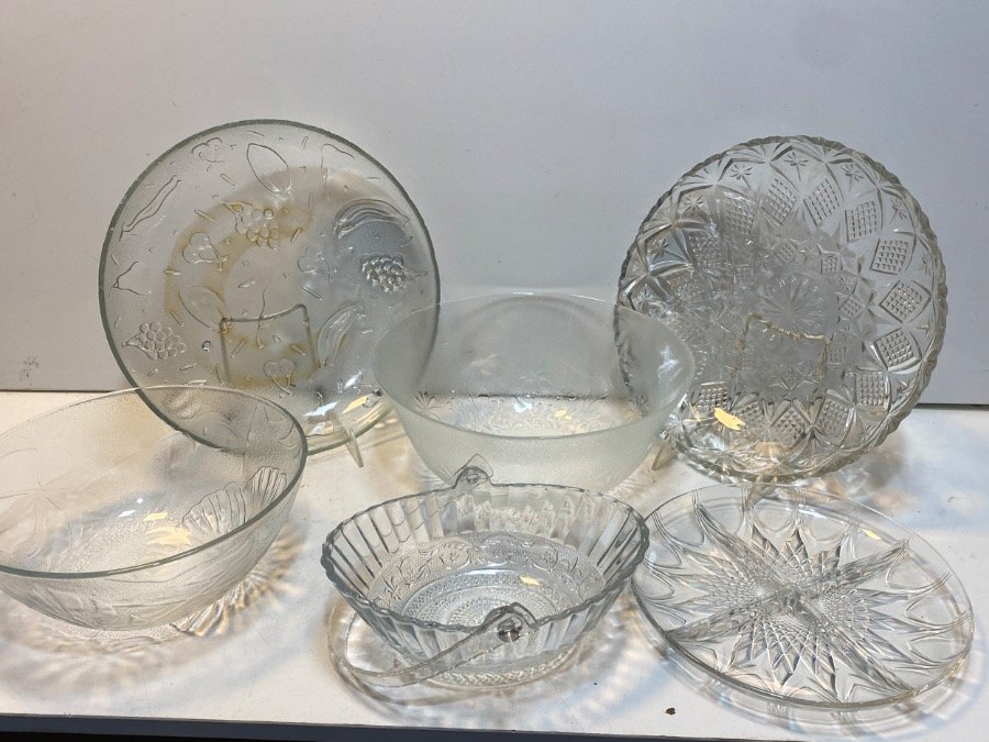 Set de 6 Piezas de Cristalería: Fuentes, Ensaladeras y Canasta con Diseños
