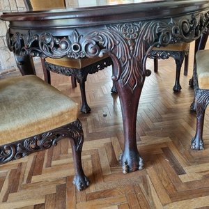 Juego de Comedor Antiguo Estilo Chippendale: Mesa Ovalada Extensible y 6 Sillas - imagen 4