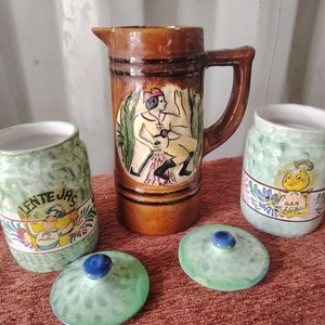 Jarra y Dos Tarros de Cerámica con Dibujos - imagen 2