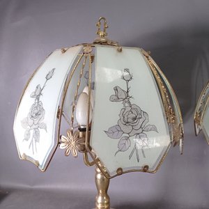 Par de Lámparas de Mesa Metálicas con Vidrio Decorado y Tres Luces - imagen 3