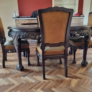 Juego de Comedor Antiguo Estilo Chippendale: Mesa Ovalada Extensible y 6 Sillas - imagen 2