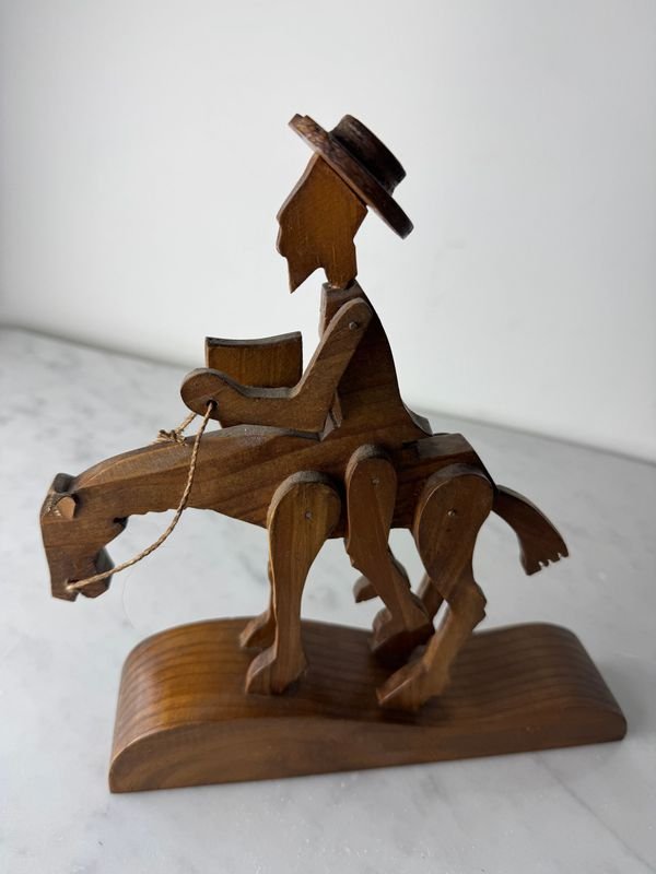 Escultura en madera articulada de cowboy y caballo - imagen 5