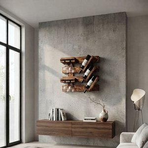 Estante de Madera para Pared con Soporte para Copas y Botellas de Vino - imagen 3