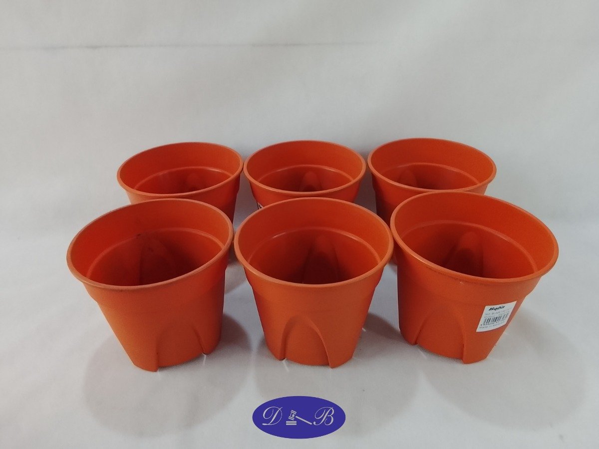 Set de 6 Macetas Plásticas Naranja 14 cm
