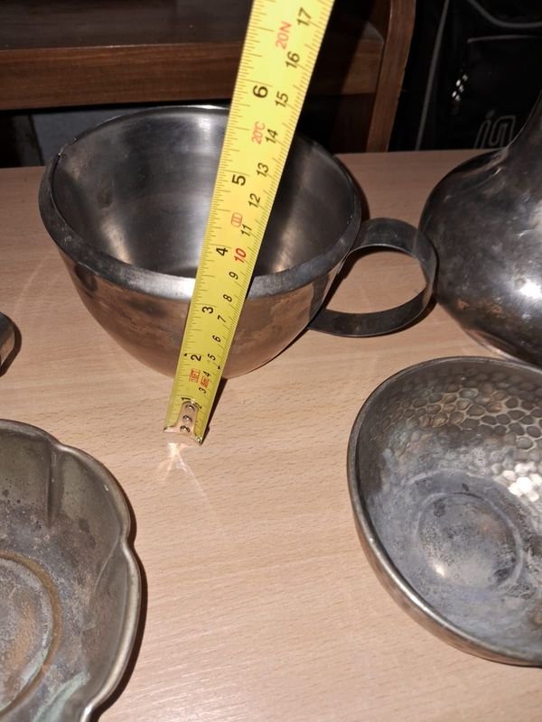 Lote de recipientes antiguos de peltre y plata - imagen 12