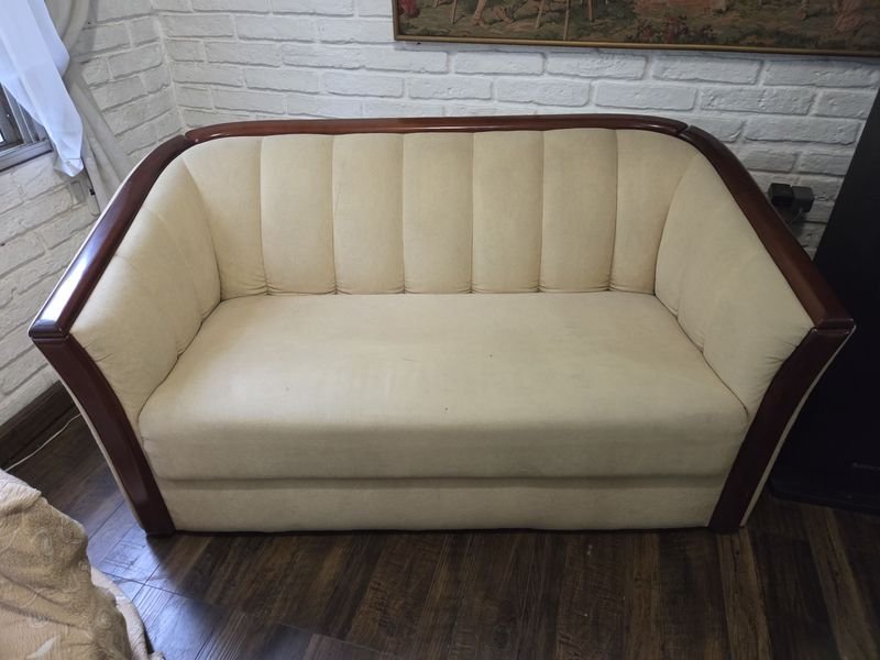 Sillón de dos cuerpos en madera y tela - Buen estado - imagen 2