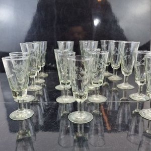 Set de 19 Copitas de Licor o Chupitos de Vidrio Soplado con Decoración Vegetal Esmerilada - imagen 4