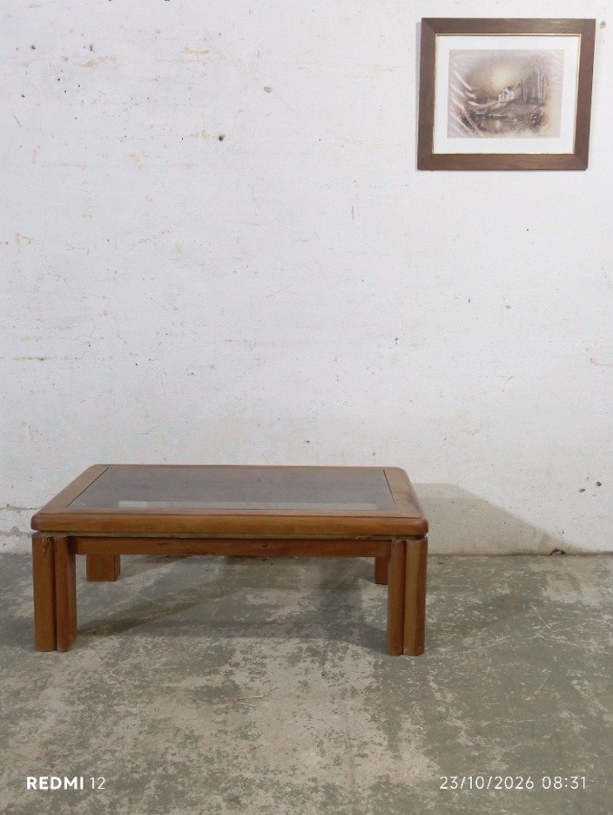 Mesa de Living Rectangular Madera y Vidrio Ahumado