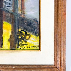 Cuadro al óleo "Casa, árboles y farol" firmado por Nilda Poppolo - imagen 3